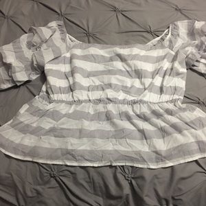 Lane Bryant grey and white striped blouse